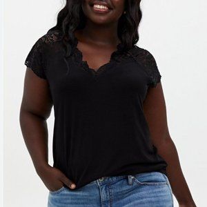 Torrid Studio Knit V-Neck Lace Yoke Top Size 1